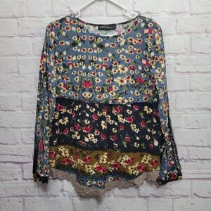 Zanzea Floral Patchwork Tunic Blouse L Lace Boho Fairycore Peasant Whimsigoth